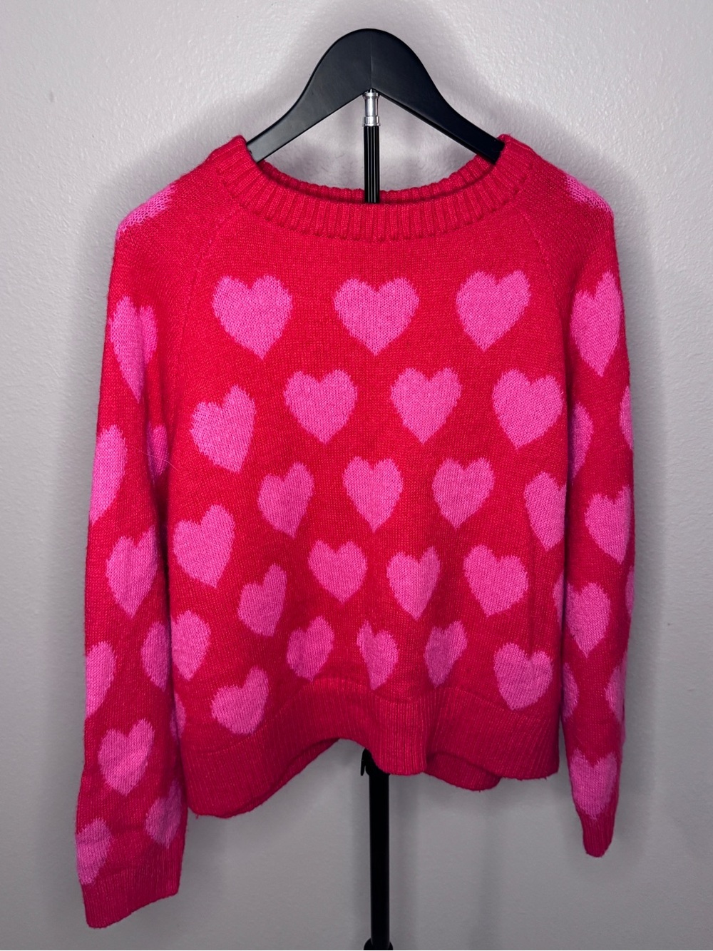 Old Navy Red Sweater with Pink Heart Motif